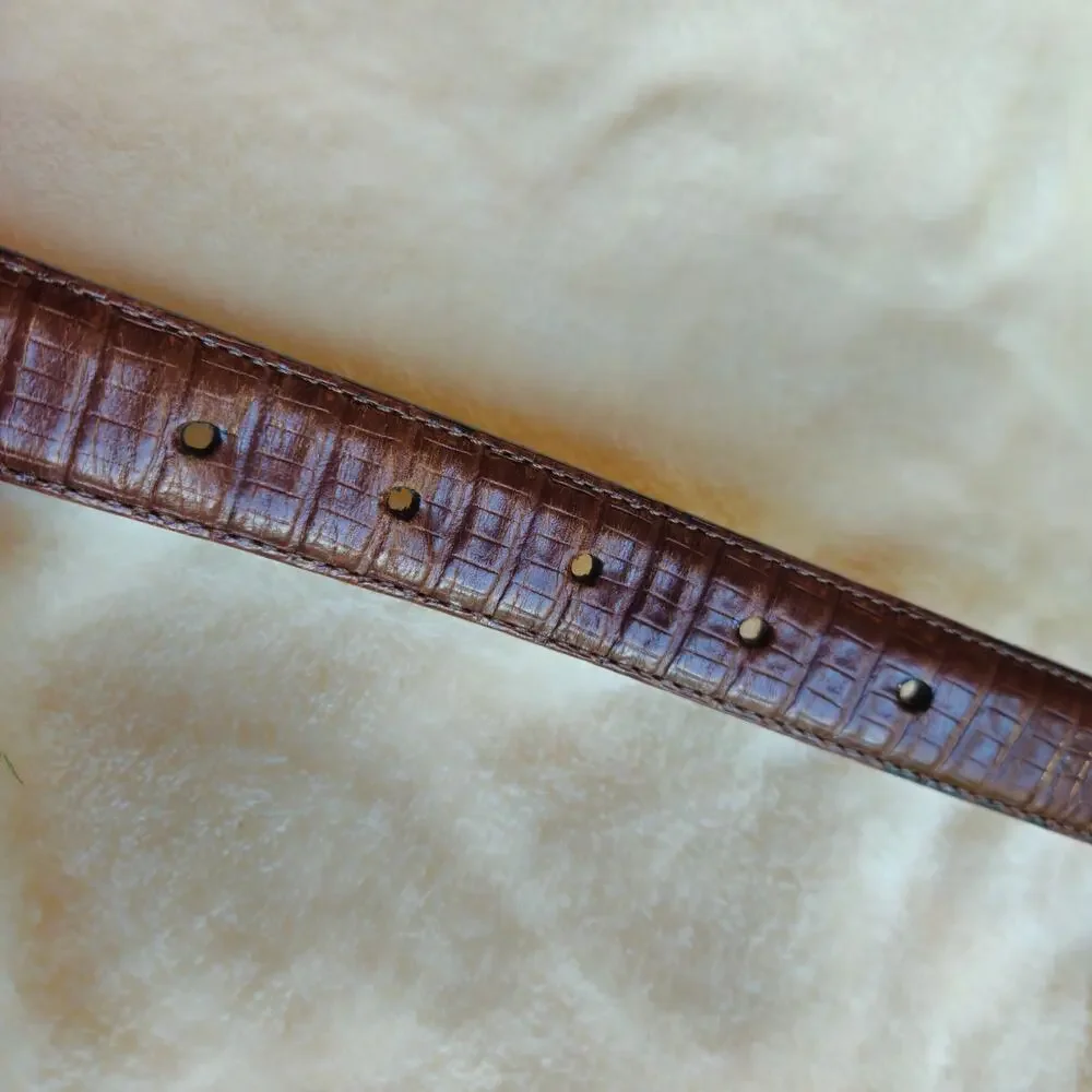 Brighton Museum Collection Brown Croc Embossed Leather Belt Gold Silver Buckle S